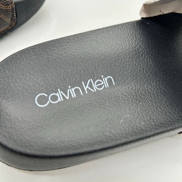 Calvin Klein Slides Womens 5‎ Brown Logo Print Athens Slip On Comfort NEW - Picture 10 of 12